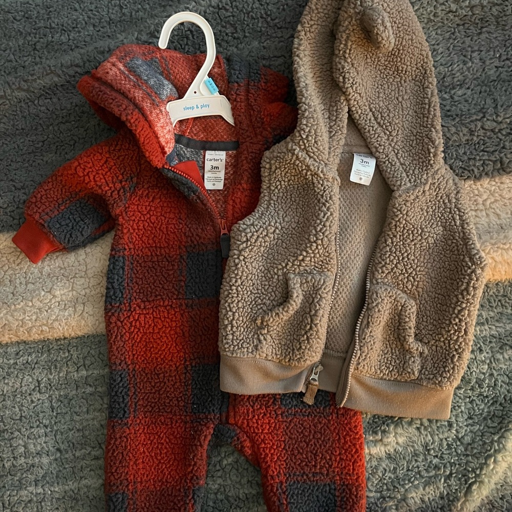 Carter's Baby Fleece Outfit Set - Red and Beige